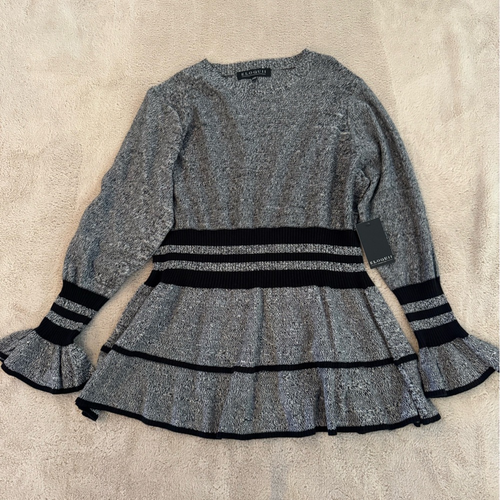 Eloquii Gray and Black Flared Sleeve Sweater